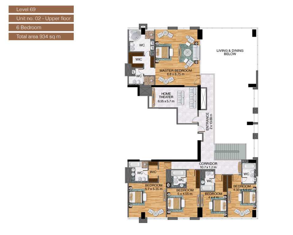 Level-69,Unit-no-2-Upper-Floor-,6-Bedroom-,Size-934-Sq m